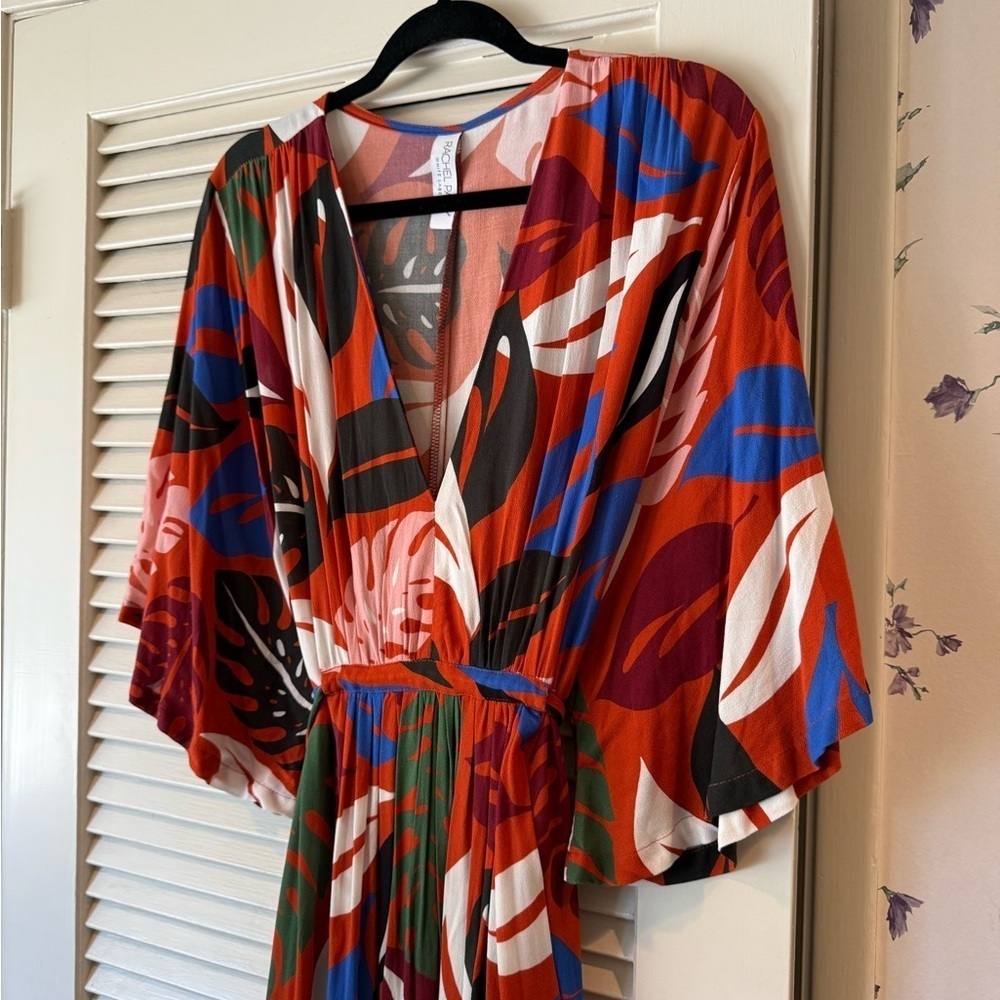 Rachel Pally Orange Print Crepe Short Sleeve Tie Back Maxi Dress in 3X - Picture 5 of 11